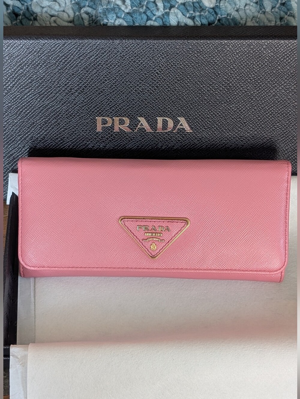 Prada Saffiano Metal Continental Flap Wallet Pink Begonia